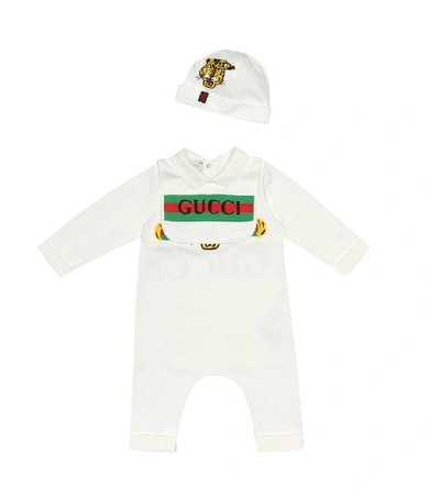 Shop Gucci Cotton Onesie, Hat And Bib Set In White