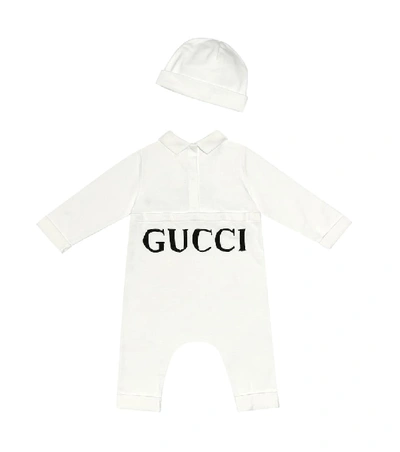 Shop Gucci Cotton Onesie, Hat And Bib Set In White
