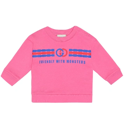 Shop Gucci Baby Logo Cotton Sweatshirt In Pink