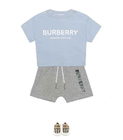 Shop Burberry Baby Logo Cotton-jersey T-shirt In Blue