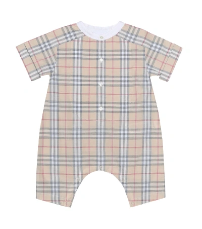 Shop Burberry Check Cotton Playsuit In Beige