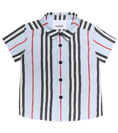 Shop Burberry Baby Icon Stripe Cotton-poplin Shirt In Blue