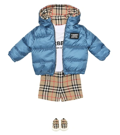 Shop Burberry Baby Reversible Puffer Jacket In Blue