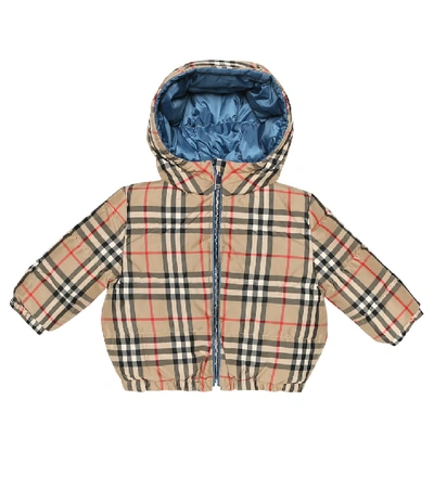 Shop Burberry Baby Reversible Puffer Jacket In Blue