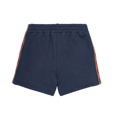 Shop Gucci Baby Gg Web Striped Cotton Shorts In Blue