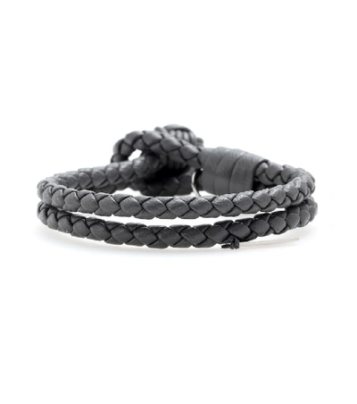 Shop Bottega Veneta Knot Woven Leather Bracelet In Grey