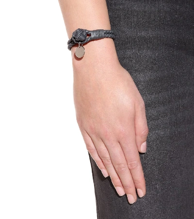 Shop Bottega Veneta Knot Woven Leather Bracelet In Grey