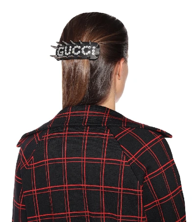 Shop Gucci Embellished Hair Clip In Black