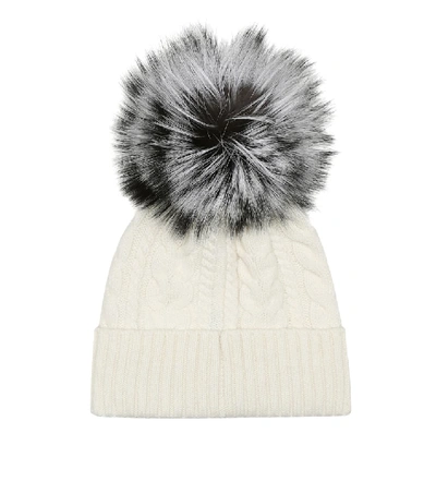 Shop Moncler Fur-trimmed Wool-blend Beanie In White