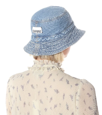 Shop Ganni Denim Bucket Hat In Blue
