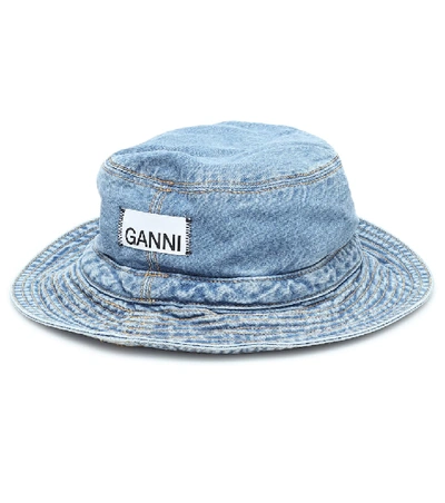 Shop Ganni Denim Bucket Hat In Blue