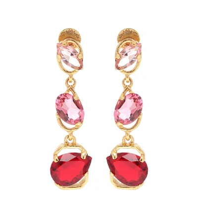 Shop Oscar De La Renta Crystal-embellished Drop Earrings In Pink