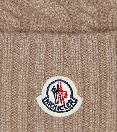 Shop Moncler Fur-trimmed Wool-blend Hat In Beige