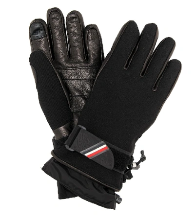 Shop Moncler Leather-trimmed Ski Gloves In Black