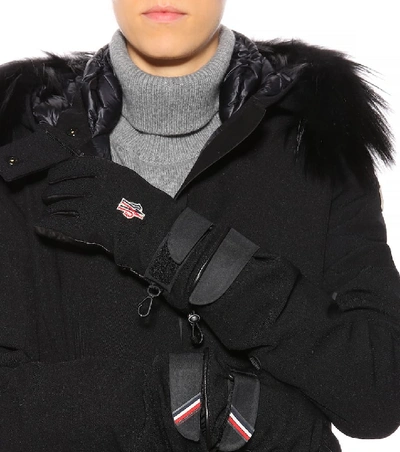 Shop Moncler Leather-trimmed Ski Gloves In Black