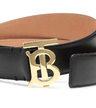 Shop Burberry Tb Leather Belt In Black