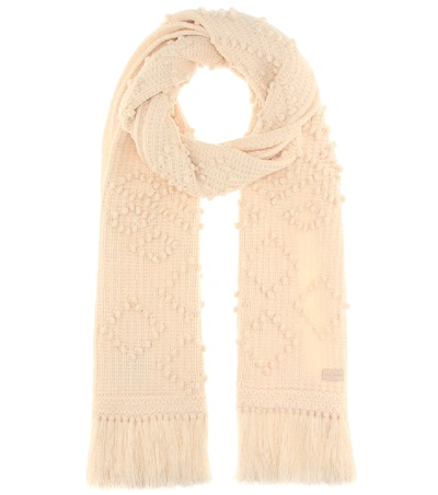 Shop Saint Laurent Fringed Wool Scarf In White