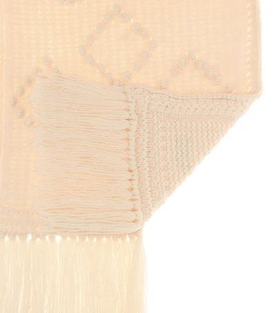 Shop Saint Laurent Fringed Wool Scarf In White