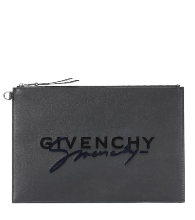 Shop Givenchy Signature Logo Large Leather Pouch In Black