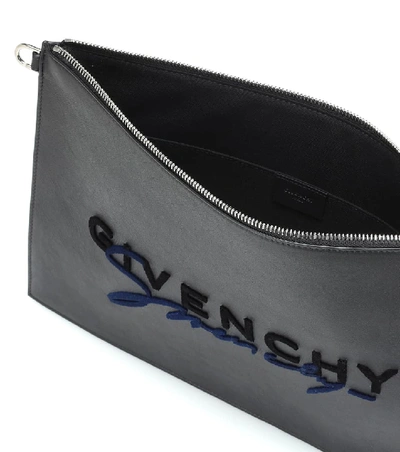 Shop Givenchy Signature Logo Large Leather Pouch In Black