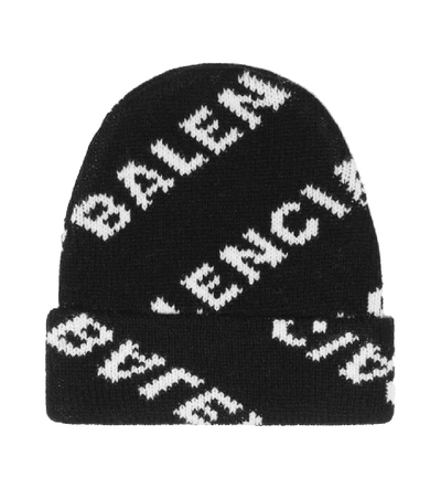 Shop Balenciaga Intarsia Wool-blend Beanie In Black