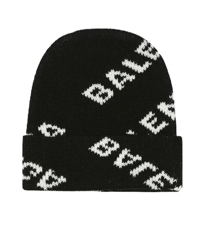 Shop Balenciaga Intarsia Wool-blend Beanie In Black