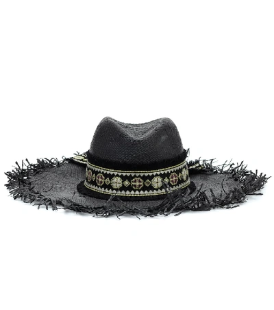 Shop Etro Embellished Straw Hat In Black