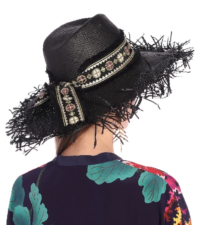 Shop Etro Embellished Straw Hat In Black