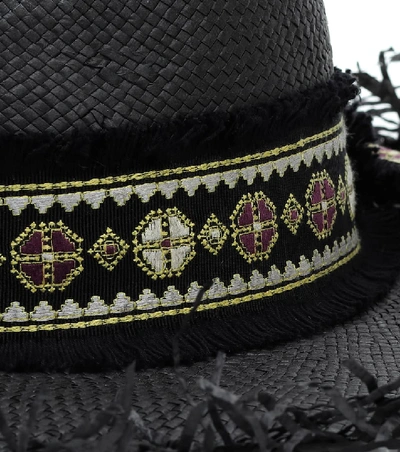 Shop Etro Embellished Straw Hat In Black