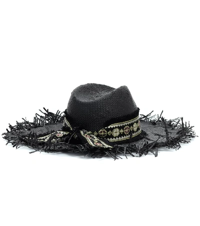 Shop Etro Embellished Straw Hat In Black