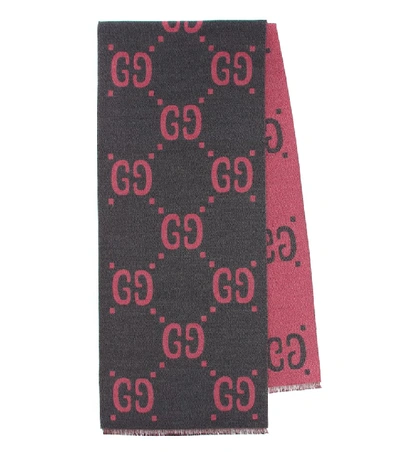 Shop Gucci Wool And Silk Jacquard Scarf In Grey