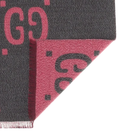 Shop Gucci Wool And Silk Jacquard Scarf In Grey