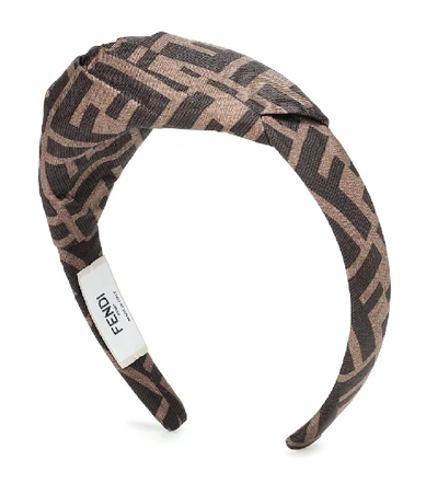 Shop Fendi Logo Silk-twill Headband In Brown