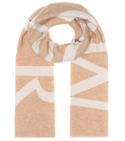 Shop Moncler Logo Wool-blend Scarf In Beige