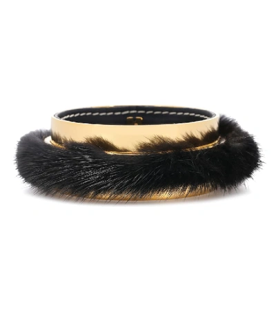 Shop Marni Fur-trimmed Bangle In Gold