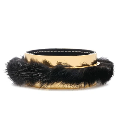 Shop Marni Fur-trimmed Bangle In Gold