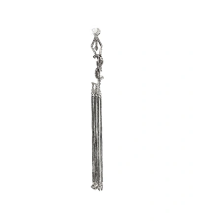 Shop Saint Laurent Monogram Tassel Earrings In Silver