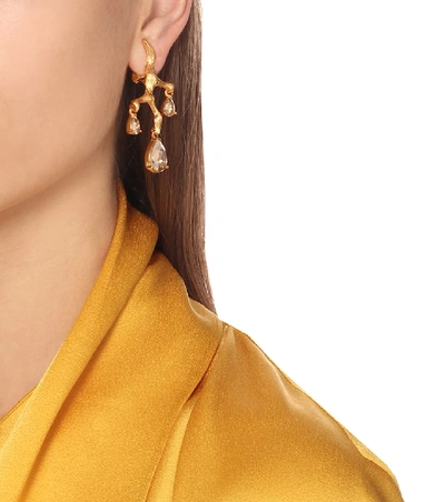 Shop Oscar De La Renta Crystal Embellished Clip On Earrings In Gold