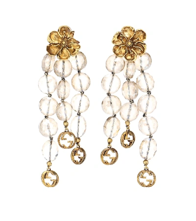 Shop Gucci Embellished Drop Clip-on Earrings In Yellow
