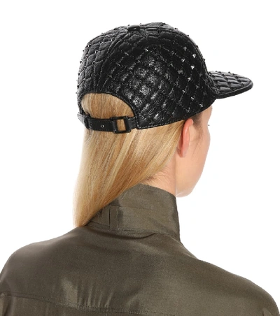 Shop Valentino Rockstud Leather Hat In Black