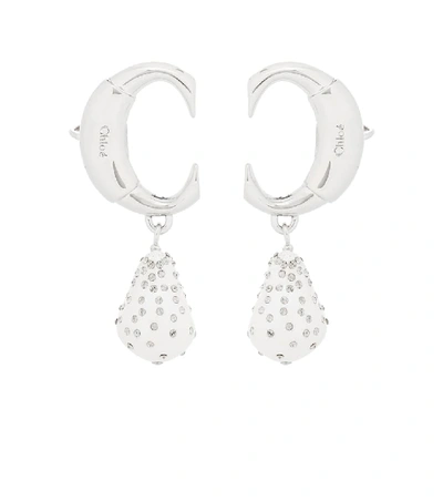 Shop Chloé Darcey Embellished Clip-on Earrings In White