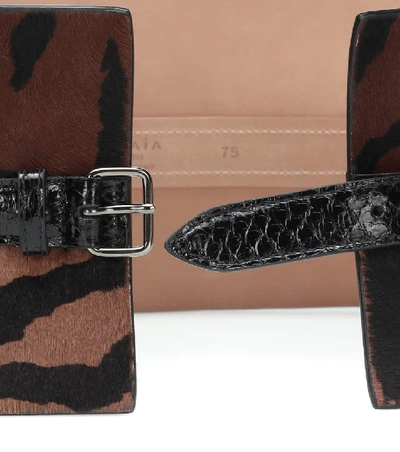 Shop Alaïa Calf Hair And Snakeskin Belt In Brown