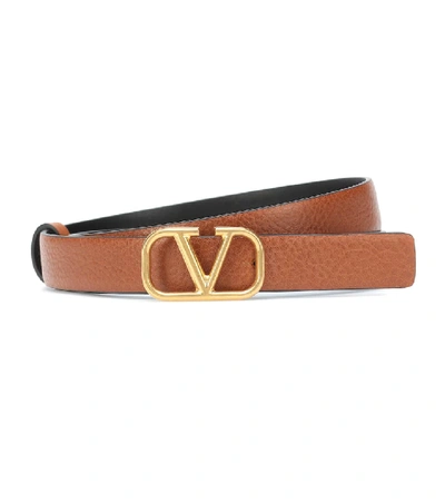 Shop Valentino Garavani Vlogo Leather Belt In Brown