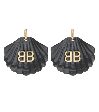 Shop Balenciaga Shell Earrings In Black