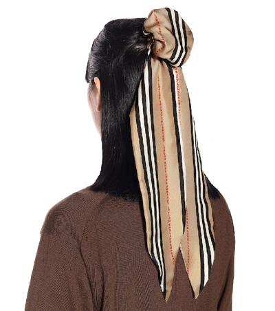 Shop Burberry Icon Stripe Silk Scarf In Beige