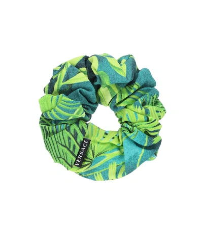 Shop Versace Jungle-print Scrunchie In Blue