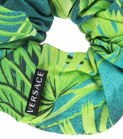 Shop Versace Jungle-print Scrunchie In Blue