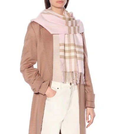 Shop Burberry Check Cashmere Scarf In Pink