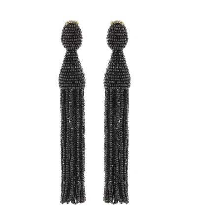 Shop Oscar De La Renta Tasselled Clip-on Earrings In Black