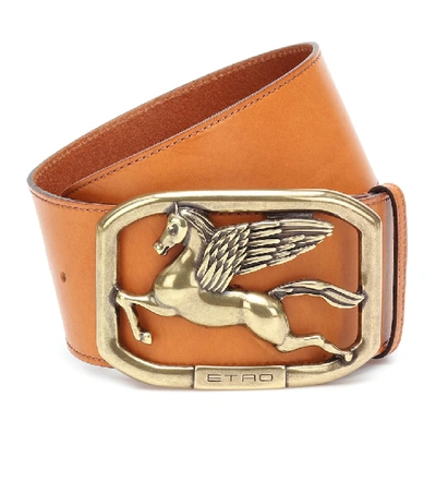 Shop Etro Pegaso Leather Belt In Brown